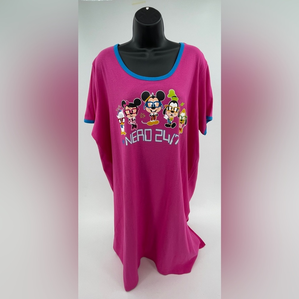 Disneyland T Shirt Sleep Shirt Pink Nerd 24/7 Graphic Baby Disney Cotton Wms 2XL